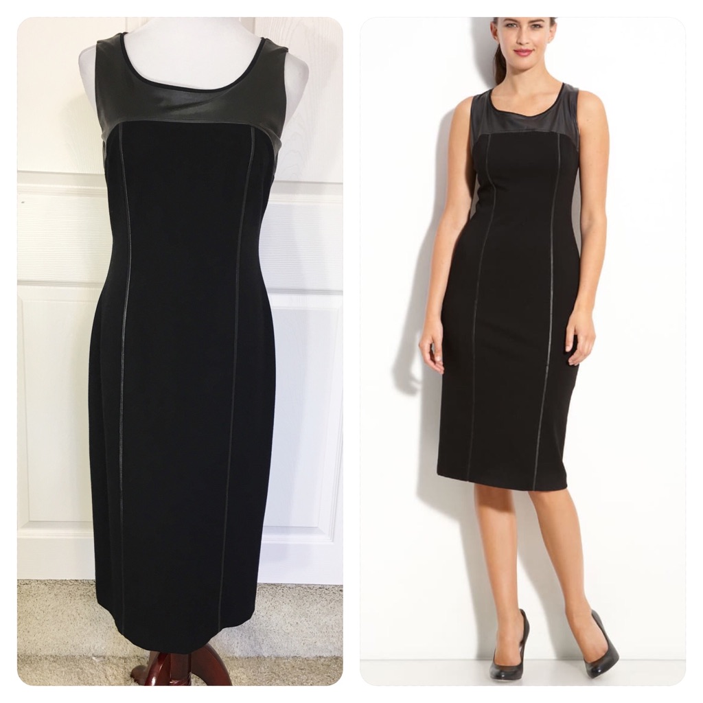 Leather! Lafayette 148 Ny Leather Trim Sheath Dress